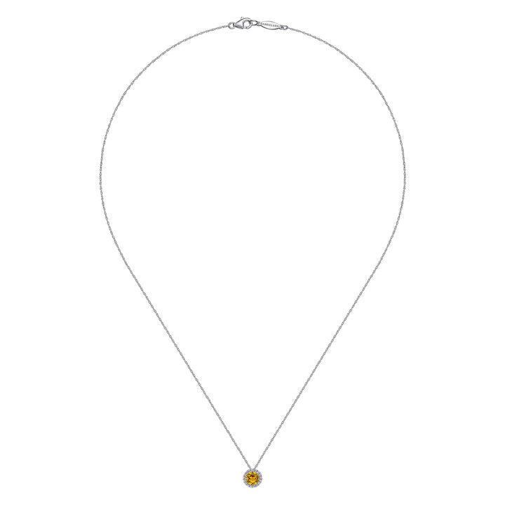 14K White Gold Citrine Pendant Necklace