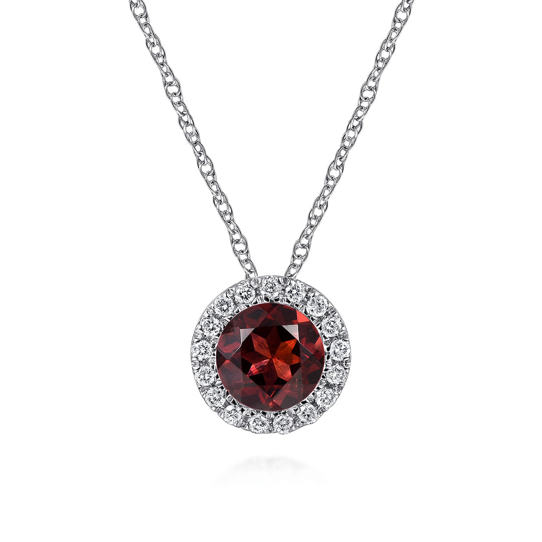 14K White Gold Garnet Pendant Necklace