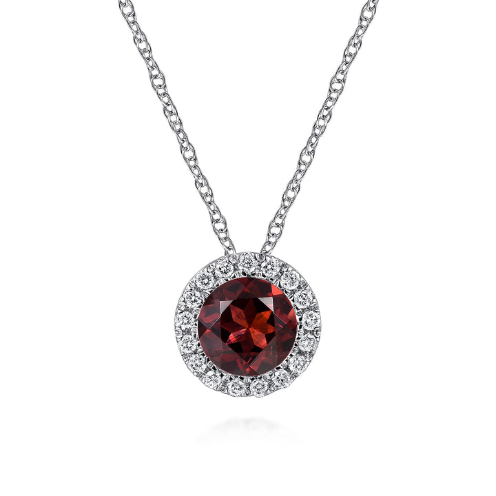 14K White Gold Garnet Pendant Necklace