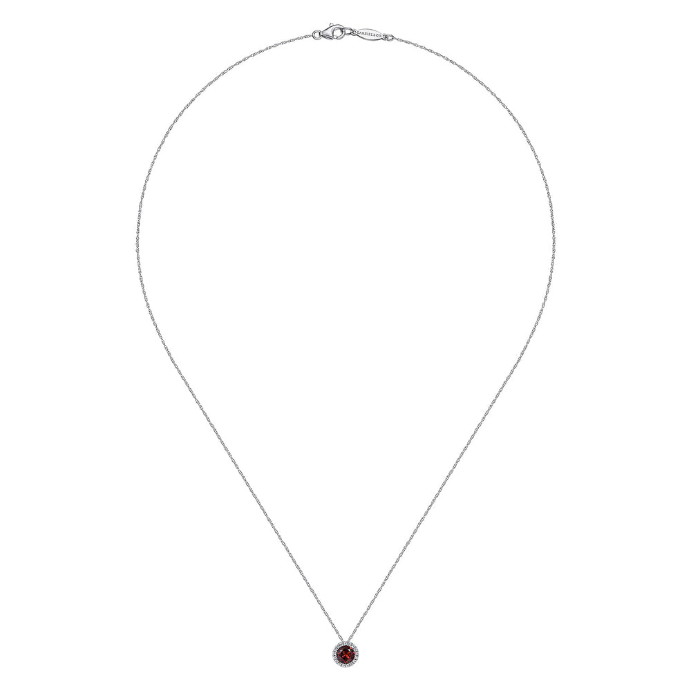 14K White Gold Garnet Pendant Necklace
