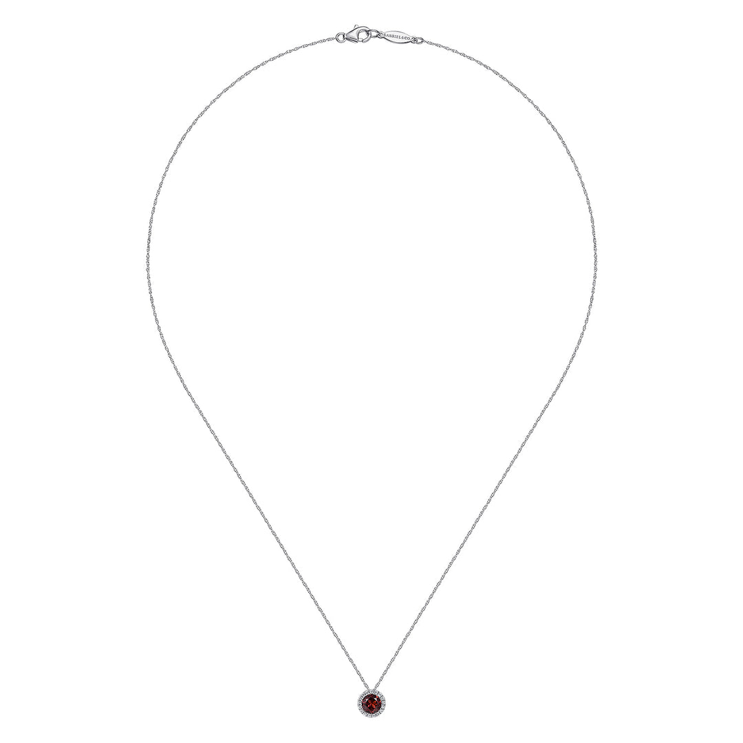 14K White Gold Garnet Pendant Necklace