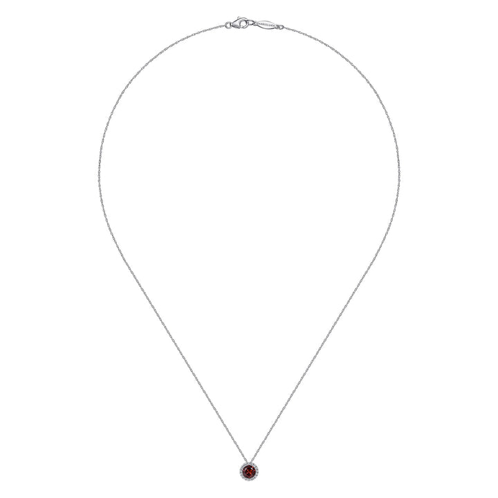 14K White Gold Garnet Pendant Necklace