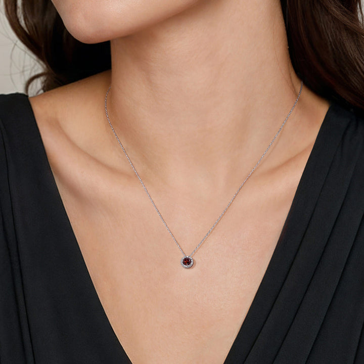 14K White Gold Garnet Pendant Necklace