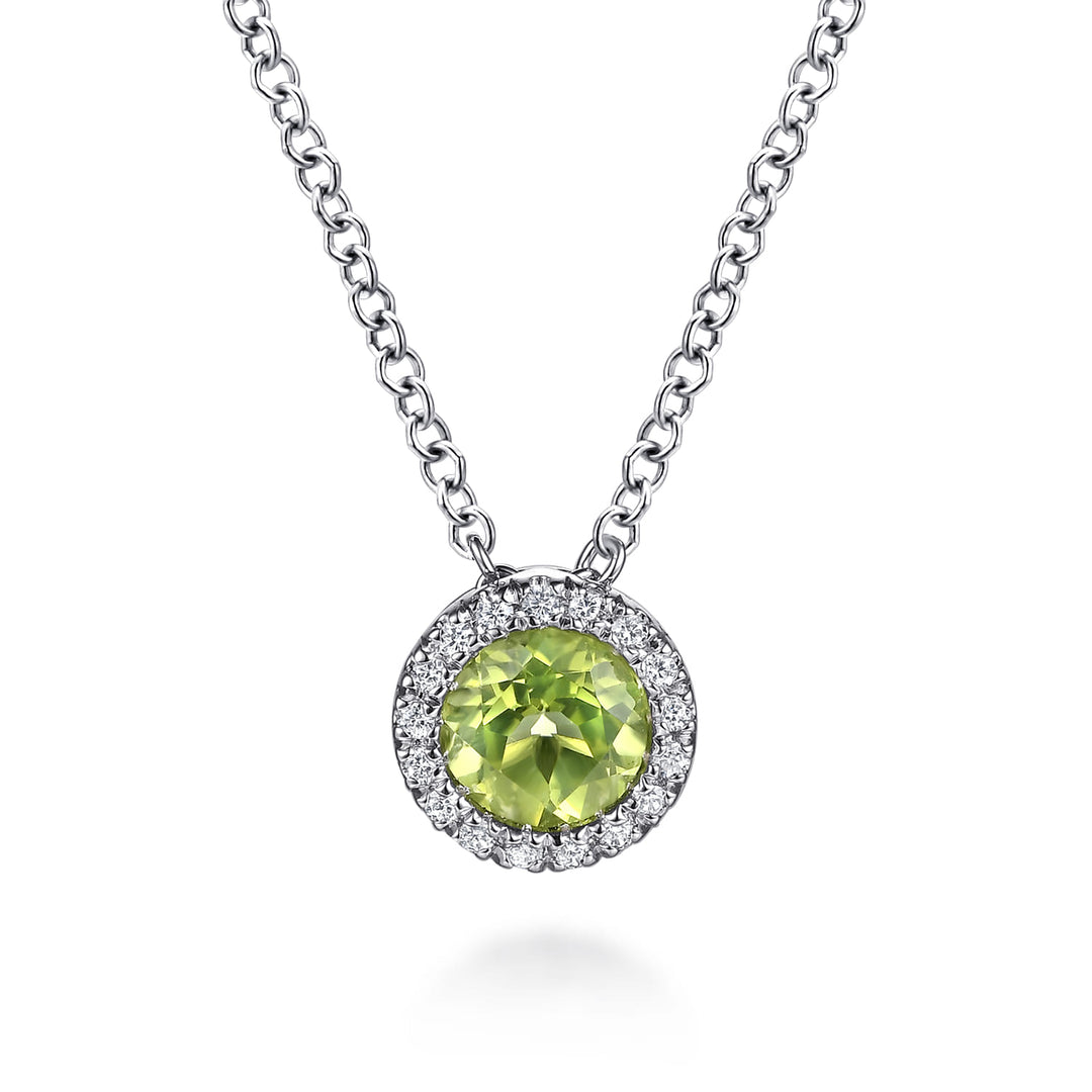 14K White Gold Peridot Pendant Necklace