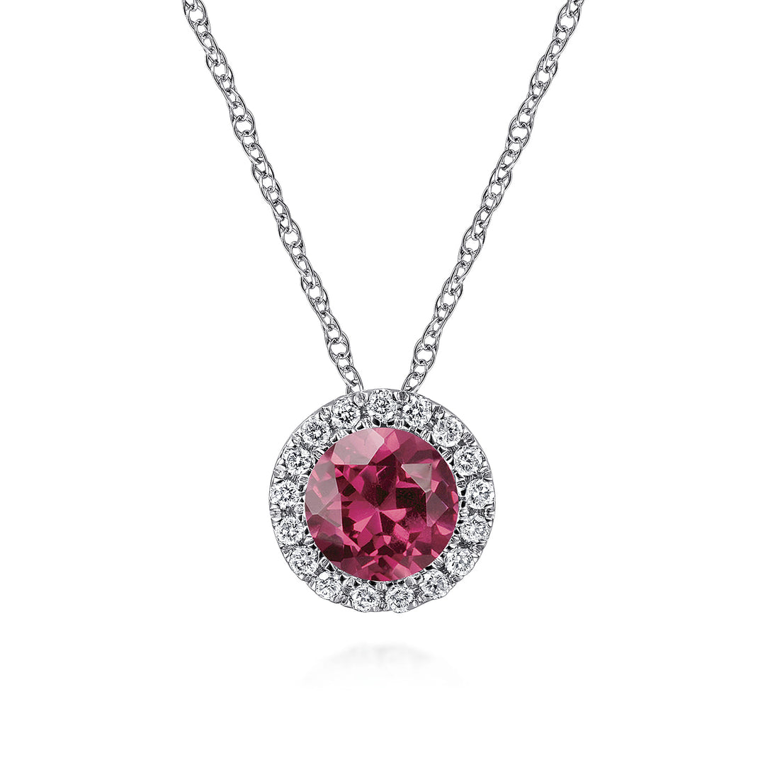 14K White Gold Pink Tourmaline Pendant Necklace