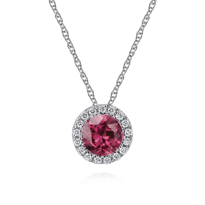 14K White Gold Pink Tourmaline Pendant Necklace