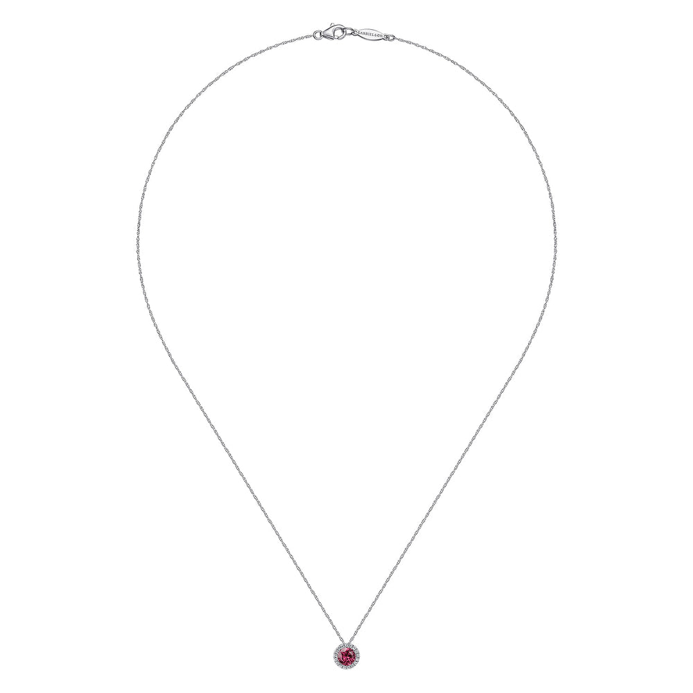 14K White Gold Pink Tourmaline Pendant Necklace