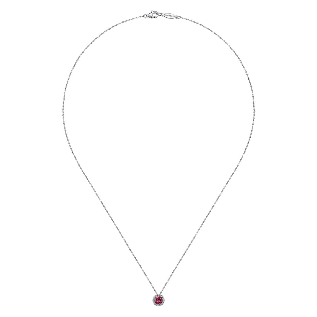 14K White Gold Pink Tourmaline Pendant Necklace