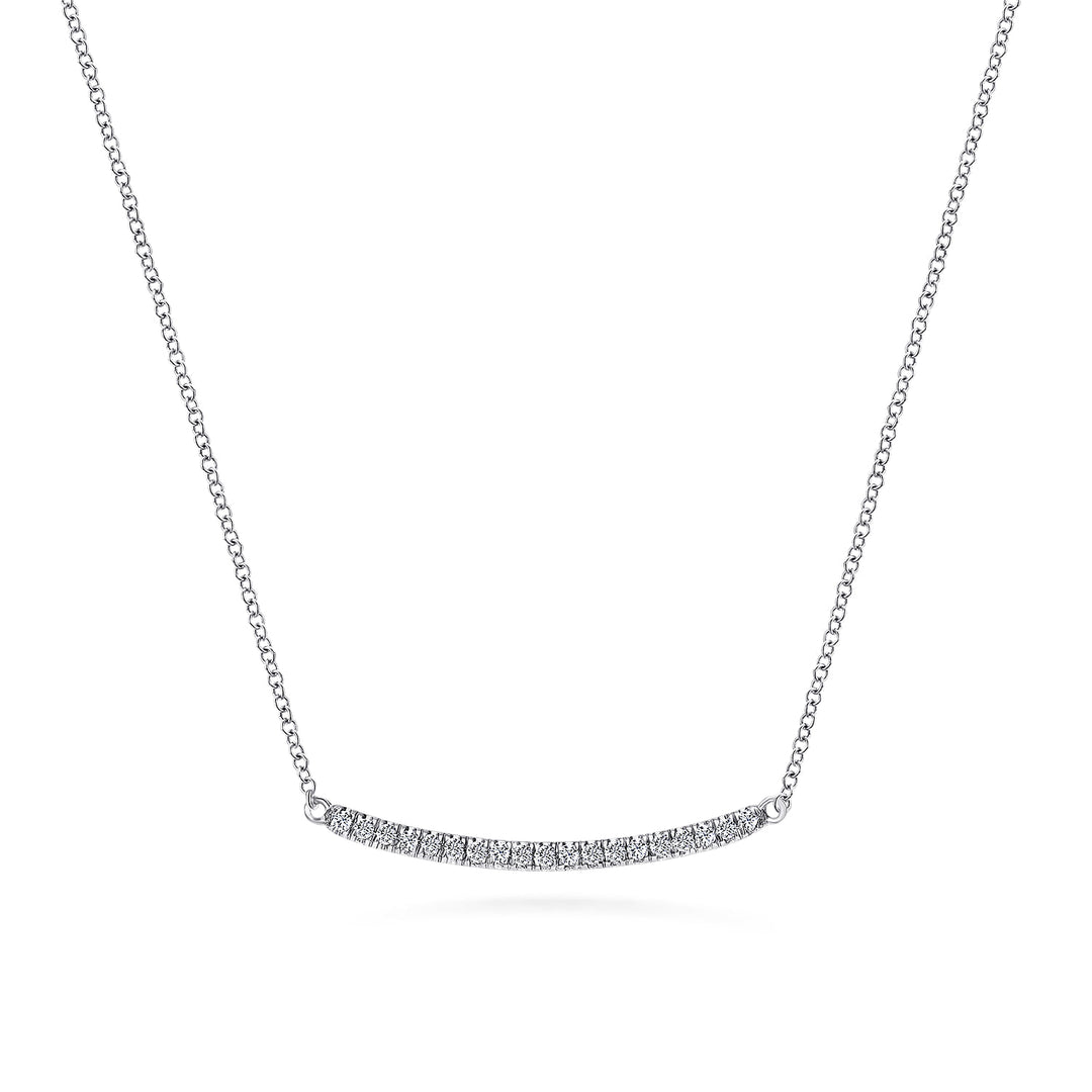 Classic 14K White Gold Curved Bar Pendant Necklace