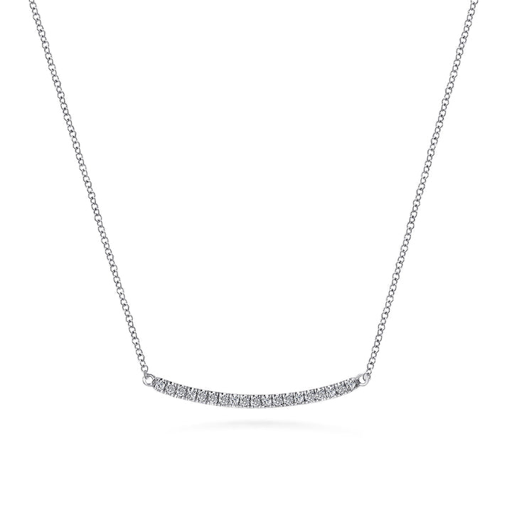 Classic 14K White Gold Curved Bar Pendant Necklace