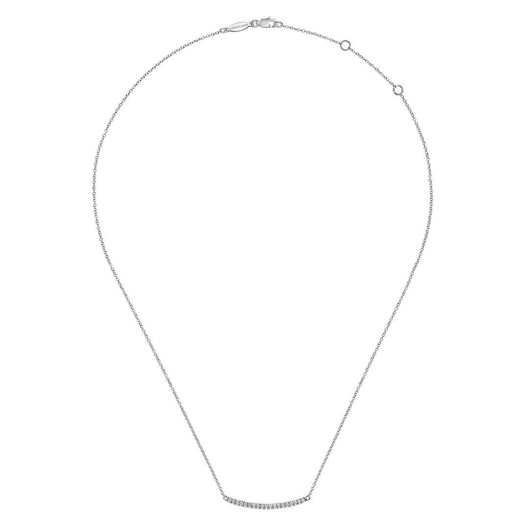 Classic 14K White Gold Curved Bar Pendant Necklace