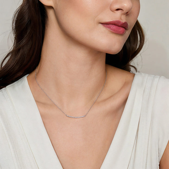 Classic 14K White Gold Curved Bar Pendant Necklace