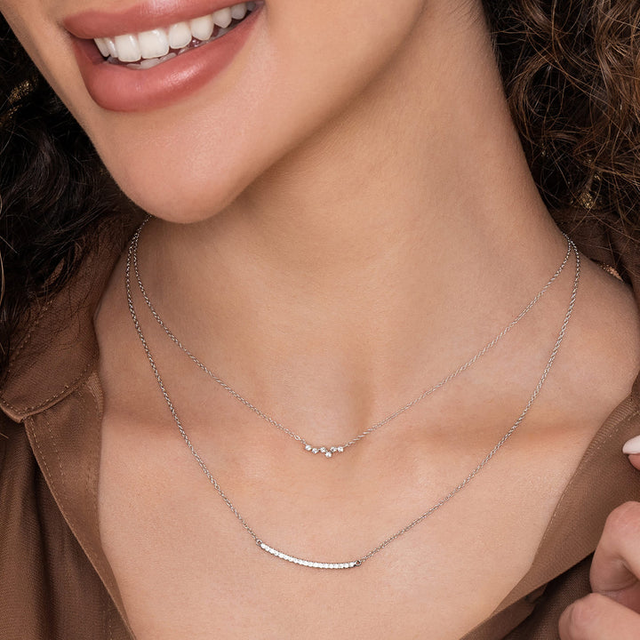 Classic 14K White Gold Curved Bar Pendant Necklace