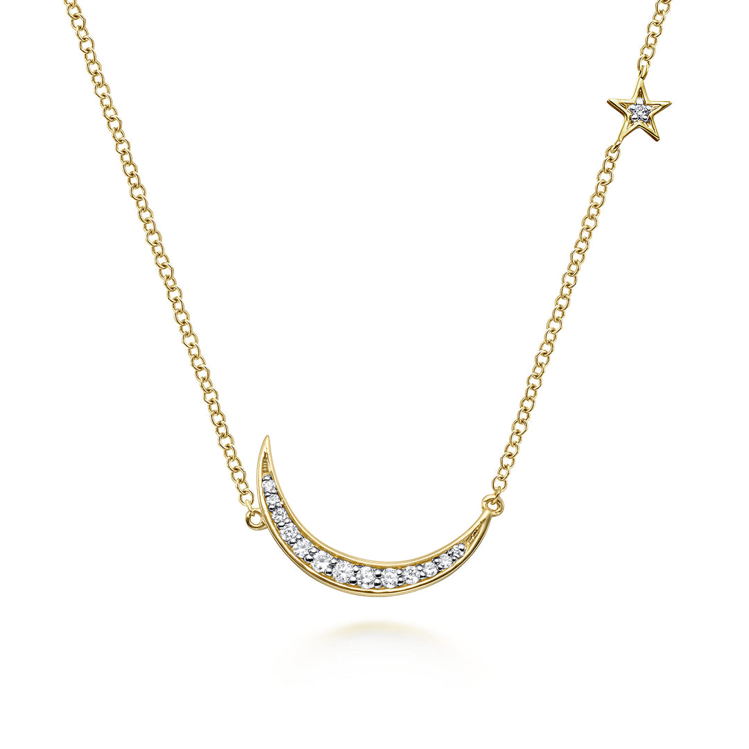 14K Yellow Gold Moon Pendant Necklace