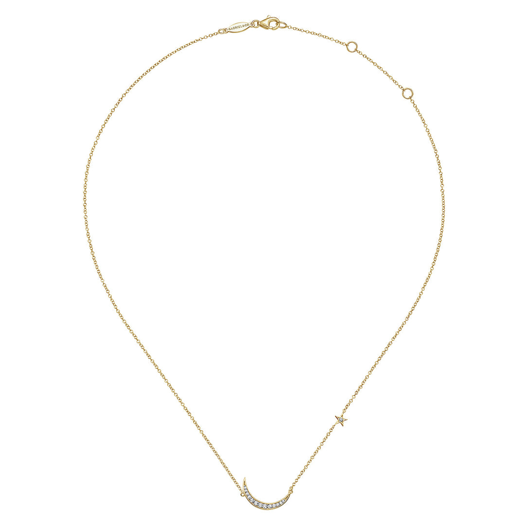 14K Yellow Gold Moon Pendant Necklace