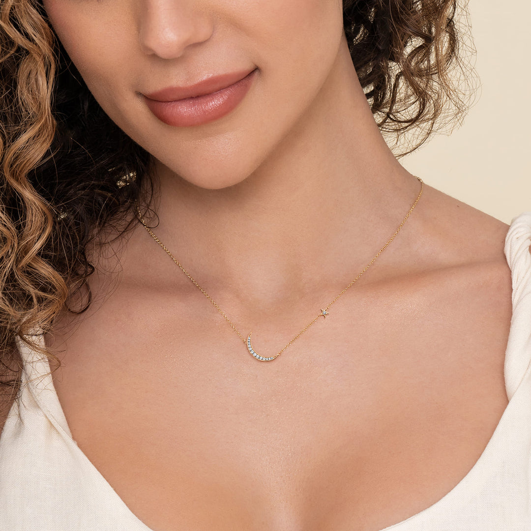 14K Yellow Gold Moon Pendant Necklace