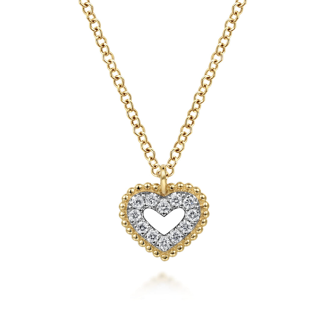 14K Yellow Gold Pavé Heart Pendant Necklace
