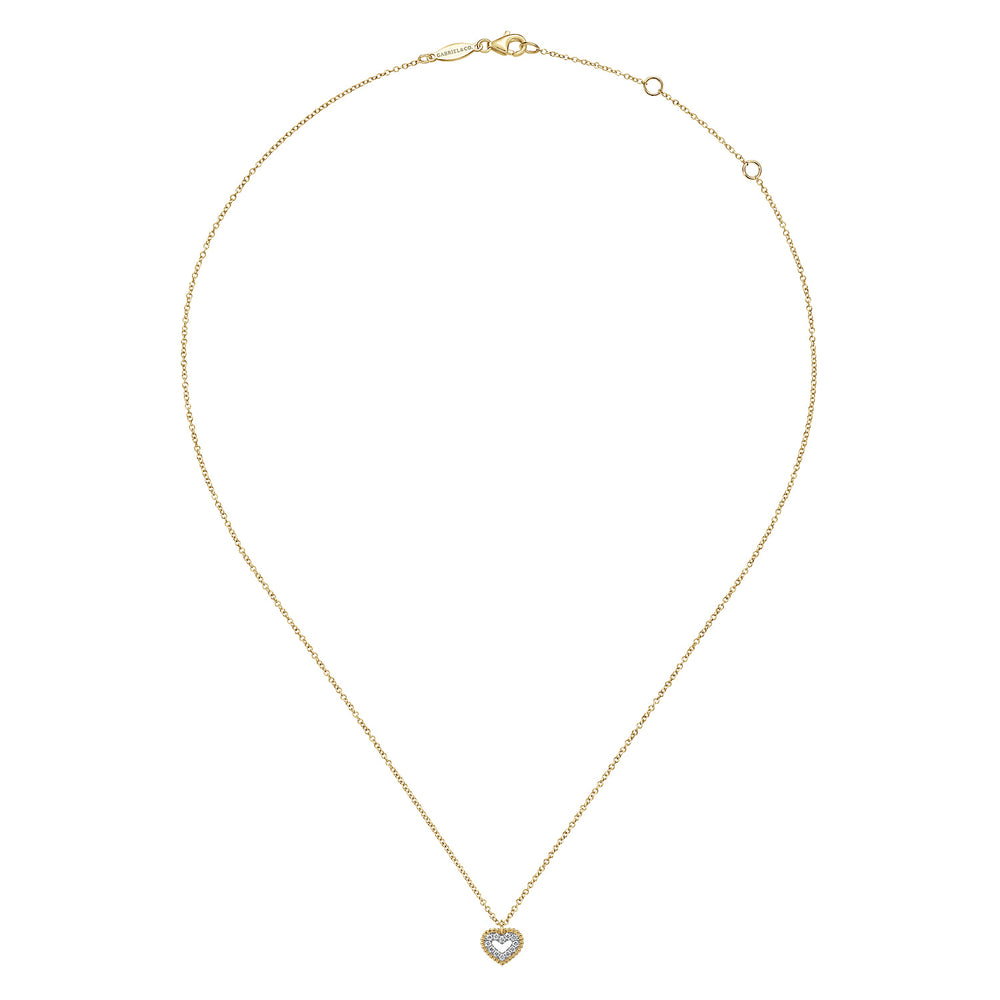14K Yellow Gold Pavé Heart Pendant Necklace