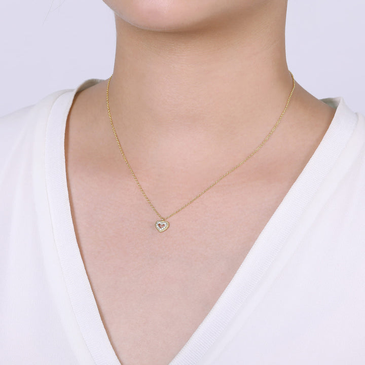 14K Yellow Gold Pavé Heart Pendant Necklace