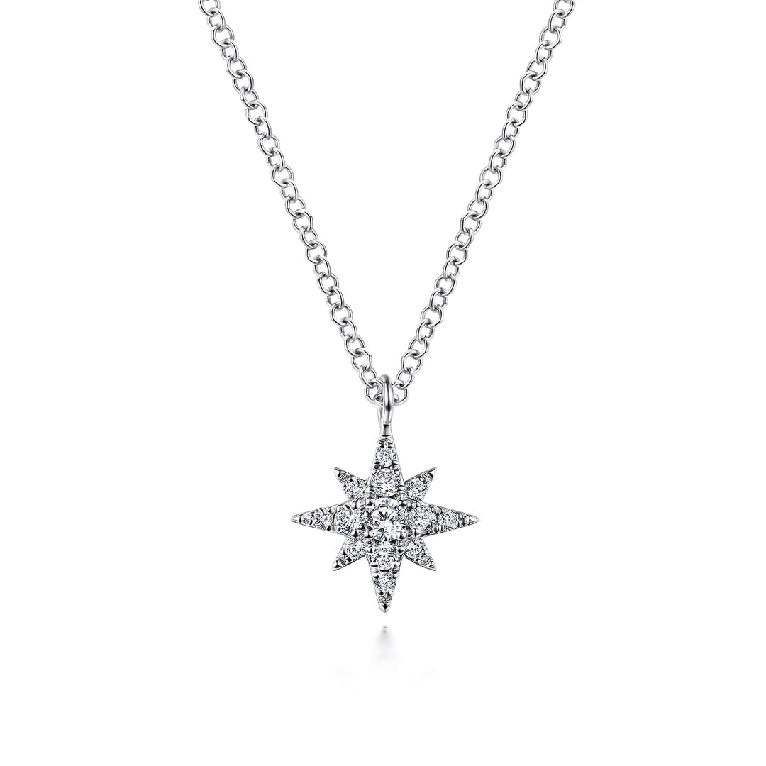 14K White Gold Pavé Starburst Pendant Necklace