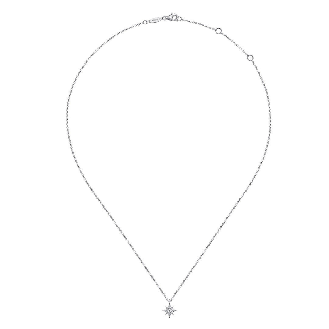 14K White Gold Pavé Starburst Pendant Necklace