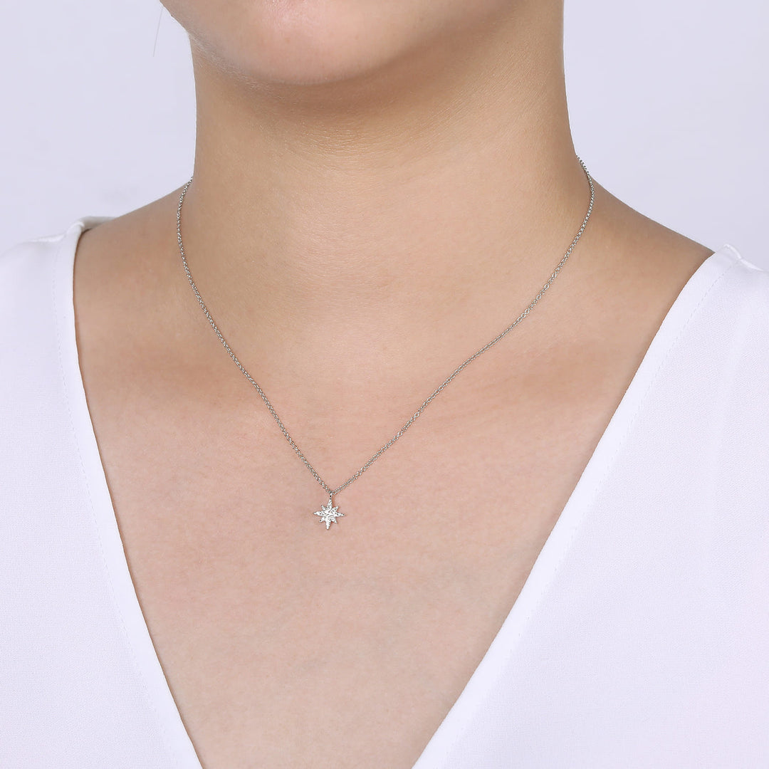 14K White Gold Pavé Starburst Pendant Necklace