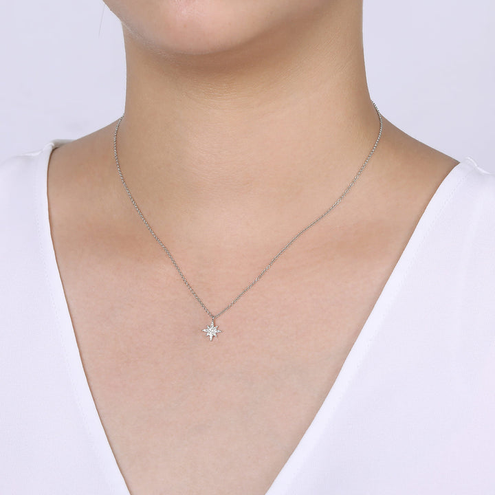 14K White Gold Pavé Starburst Pendant Necklace
