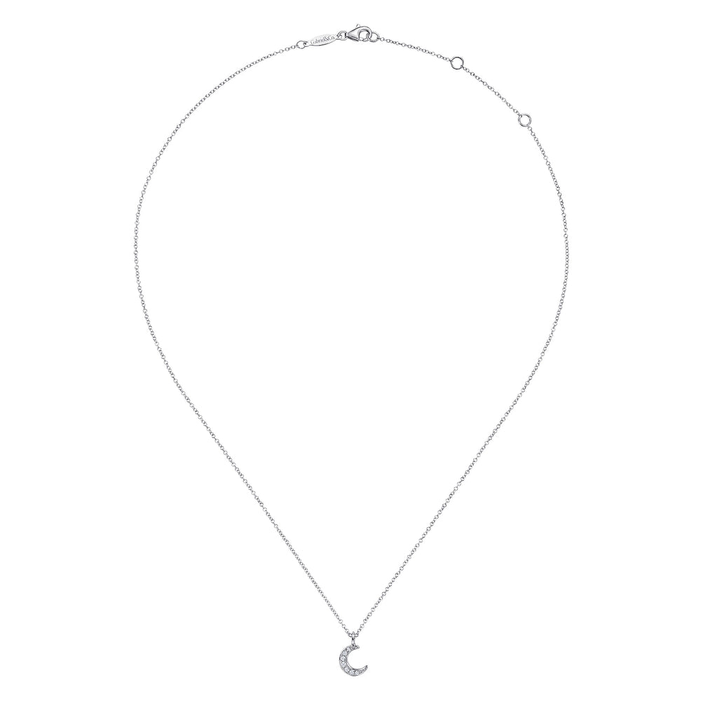 14K White Gold Pavé Moon Pendant Necklace