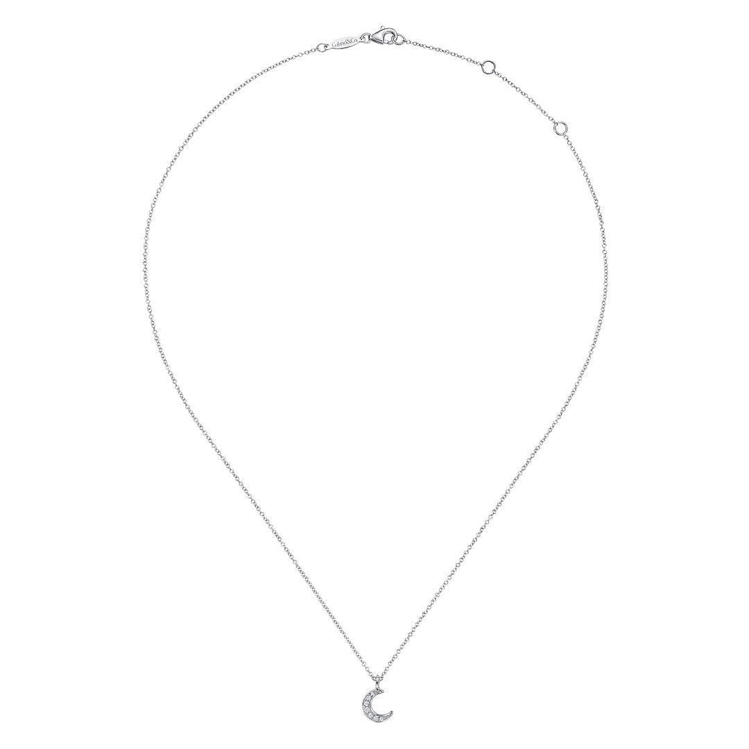 14K White Gold Pavé Moon Pendant Necklace