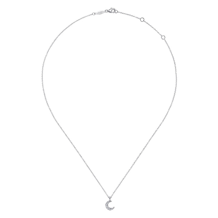 14K White Gold Pavé Moon Pendant Necklace