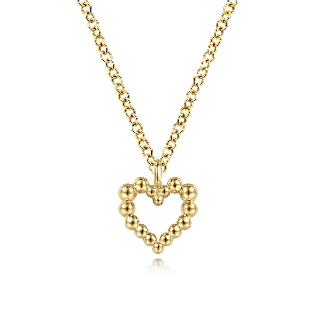Bujukan 14K Yellow Gold Beaded Open Heart Pendant Necklace