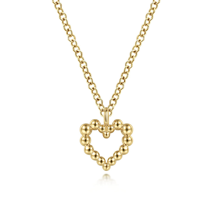 Bujukan 14K Yellow Gold Beaded Open Heart Pendant Necklace