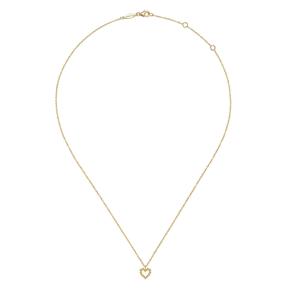 Bujukan 14K Yellow Gold Beaded Open Heart Pendant Necklace