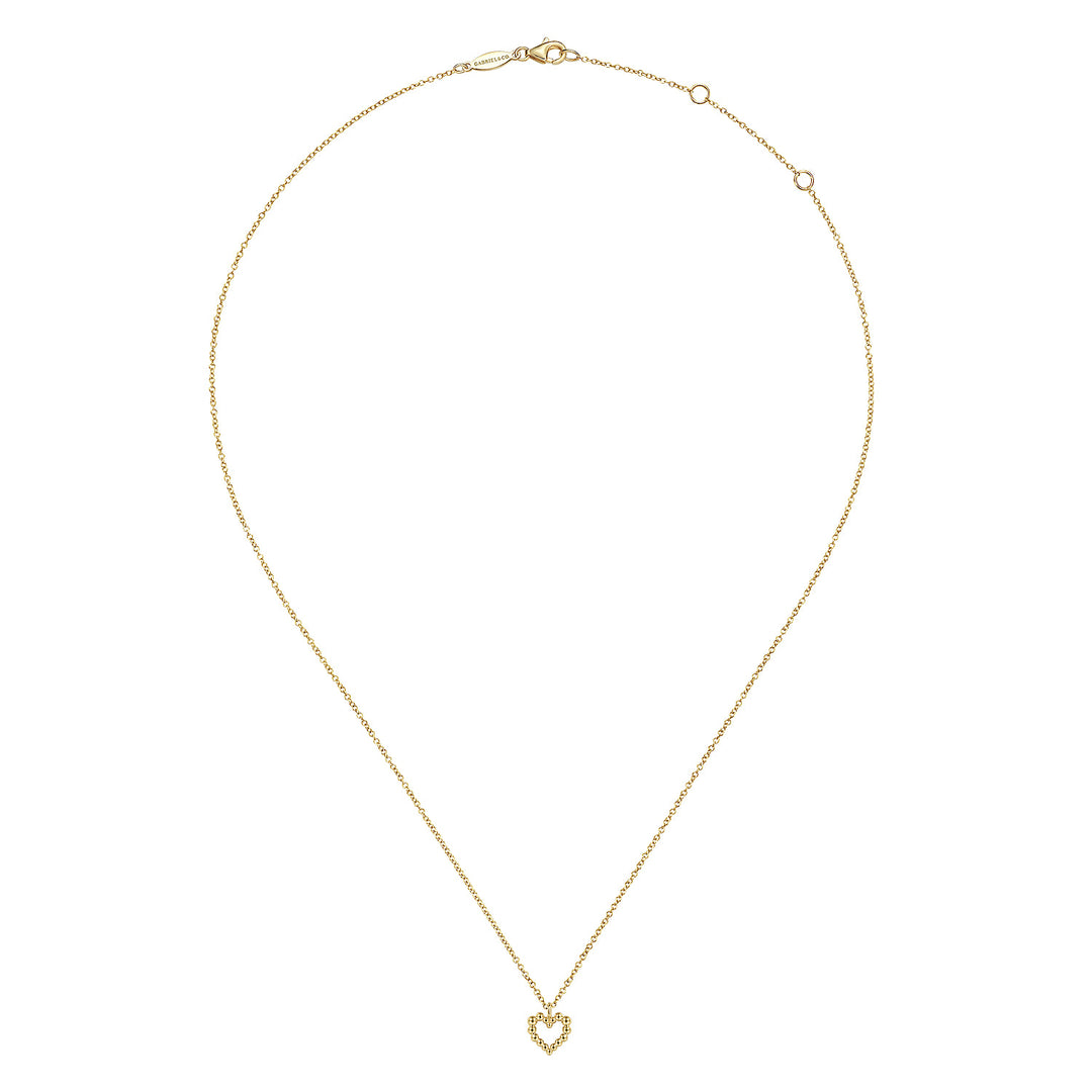 Bujukan 14K Yellow Gold Beaded Open Heart Pendant Necklace