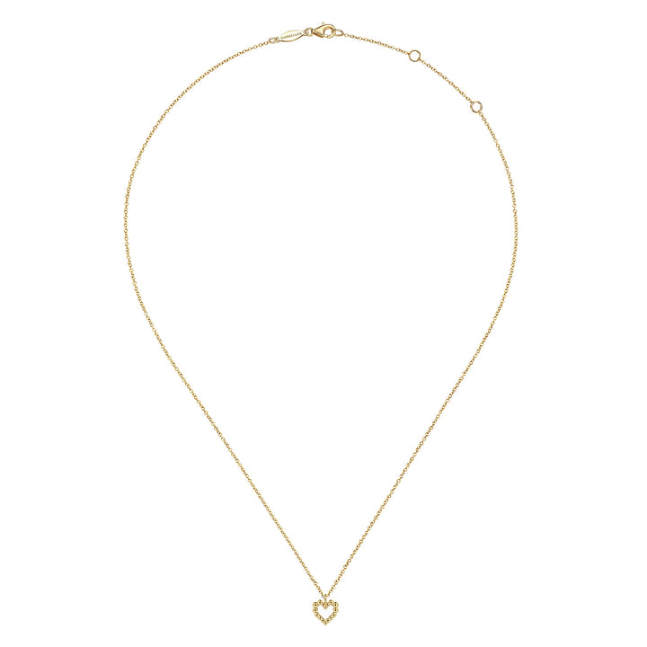Bujukan 14K Yellow Gold Beaded Open Heart Pendant Necklace