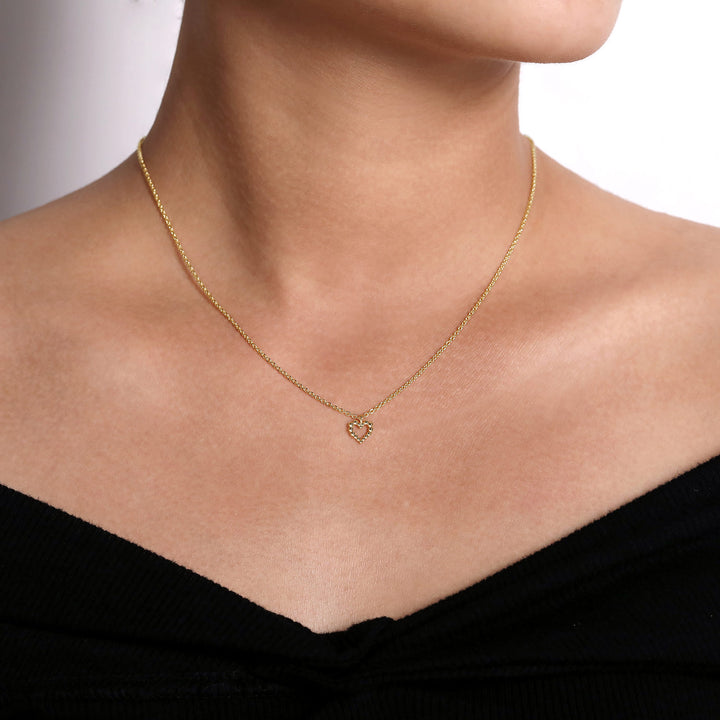 Bujukan 14K Yellow Gold Beaded Open Heart Pendant Necklace