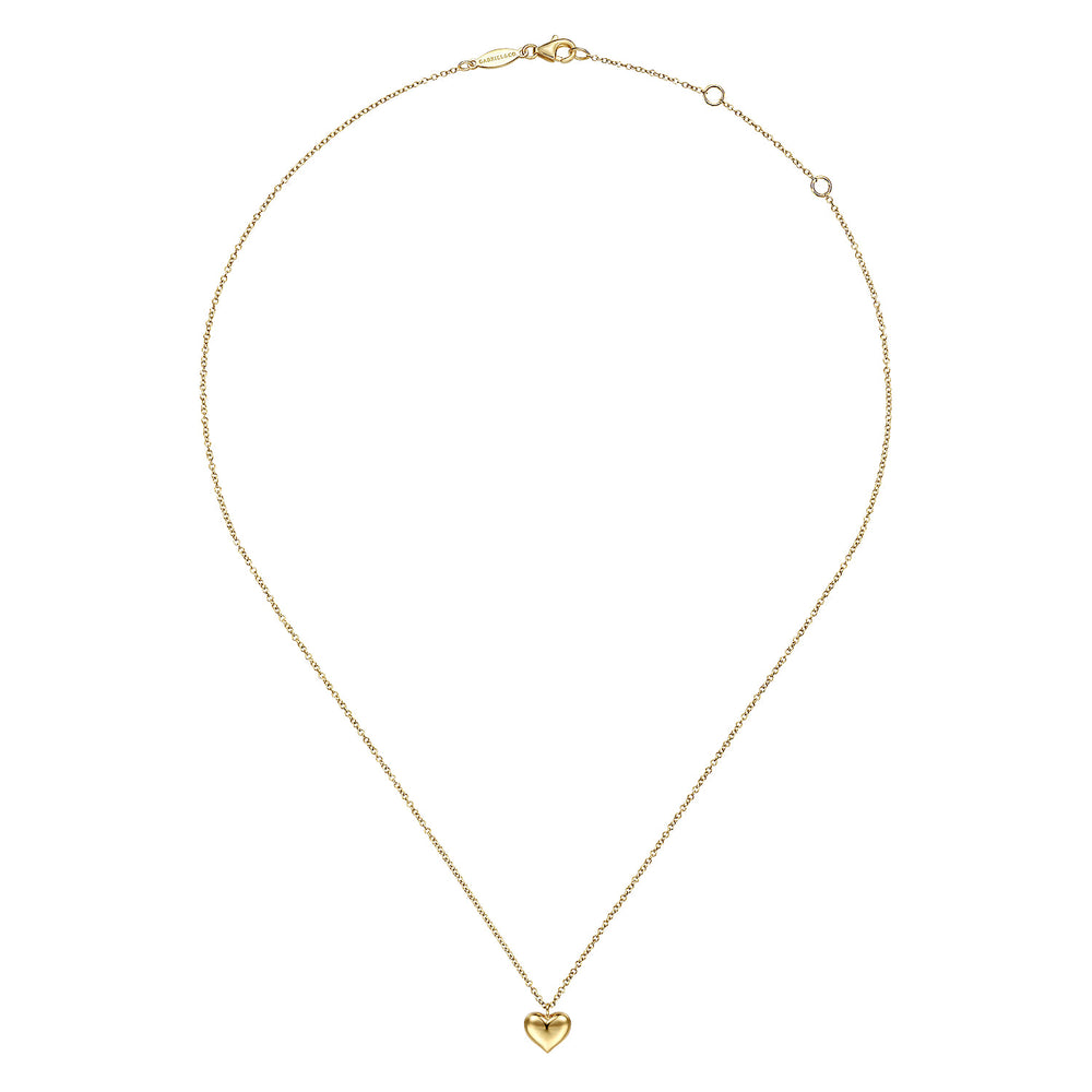 14K Yellow Gold Puff Heart Pendant Necklace