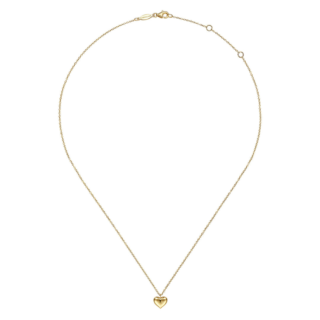 14K Yellow Gold Puff Heart Pendant Necklace
