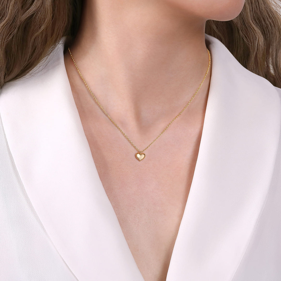 14K Yellow Gold Puff Heart Pendant Necklace