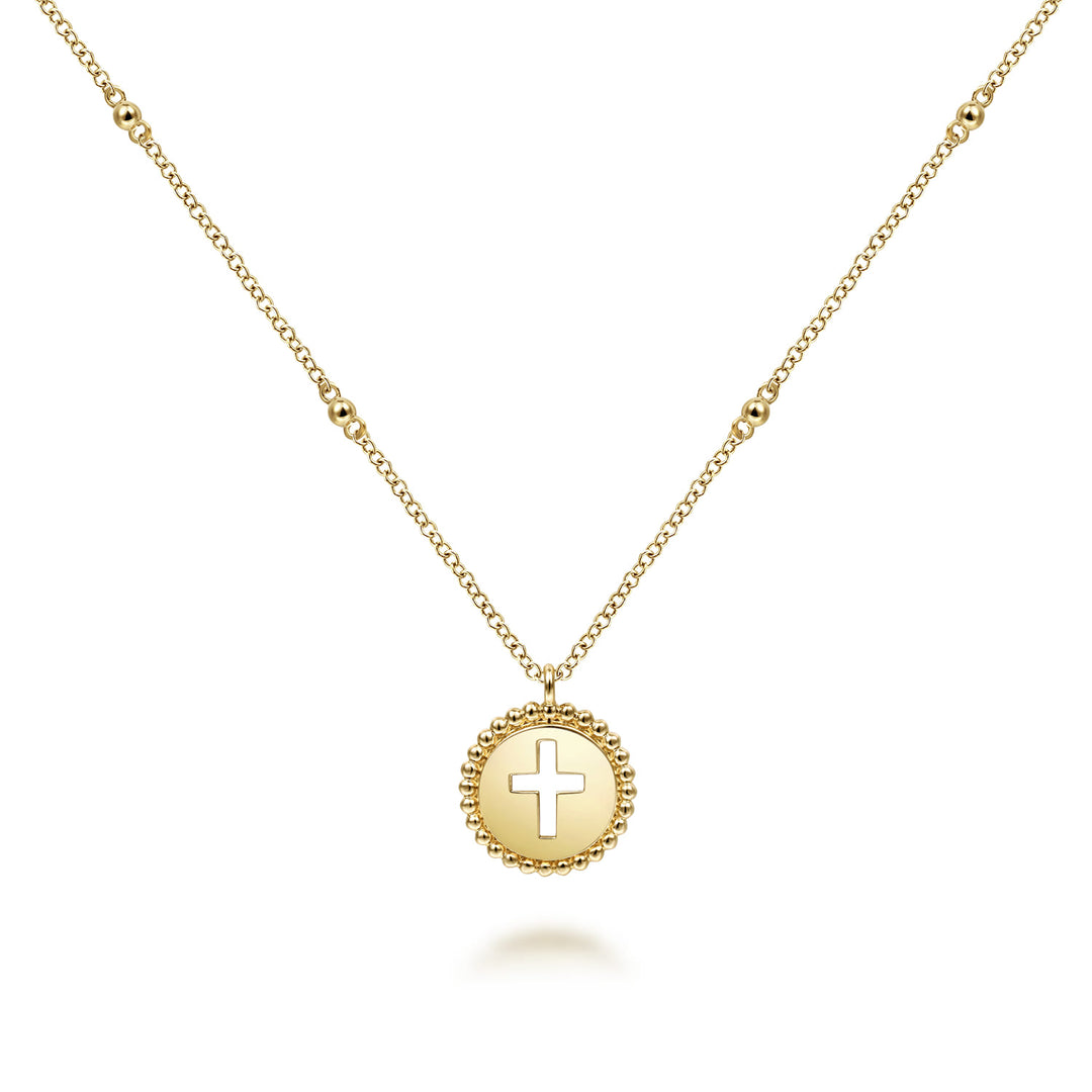 Bujukan 14K Yellow Gold Cross Pendant Necklace