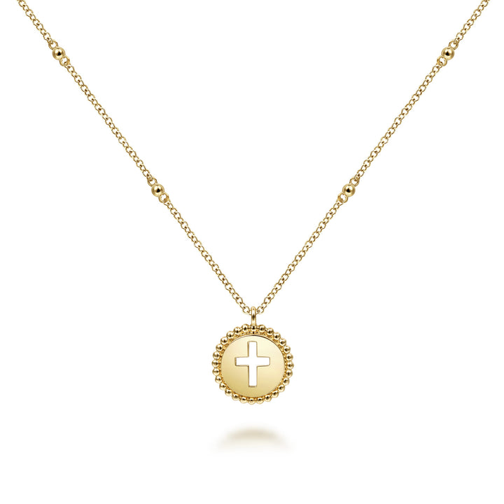 Bujukan 14K Yellow Gold Cross Pendant Necklace
