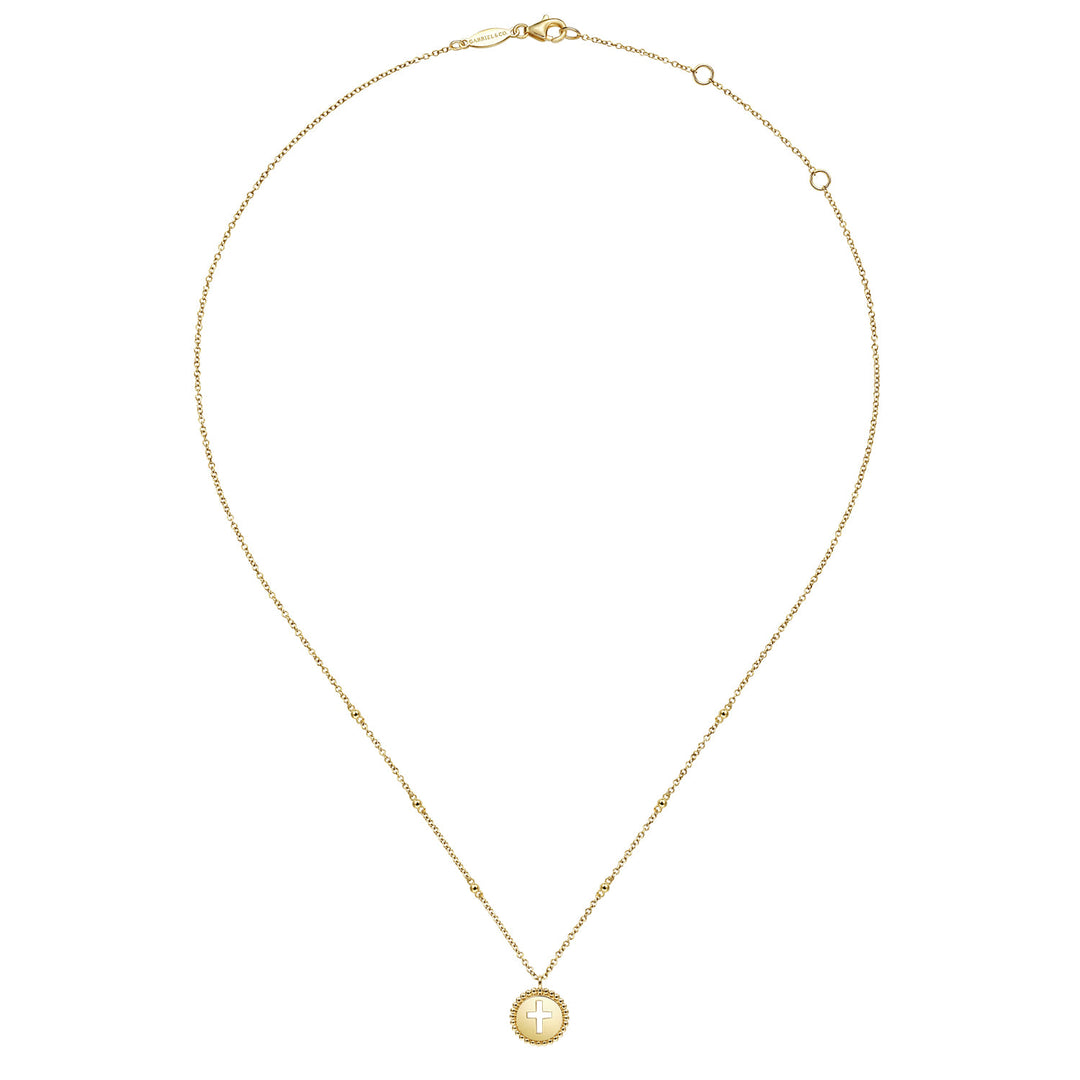 Bujukan 14K Yellow Gold Cross Pendant Necklace