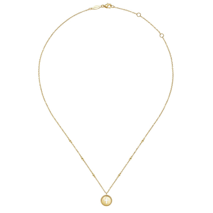 Bujukan 14K Yellow Gold Cross Pendant Necklace