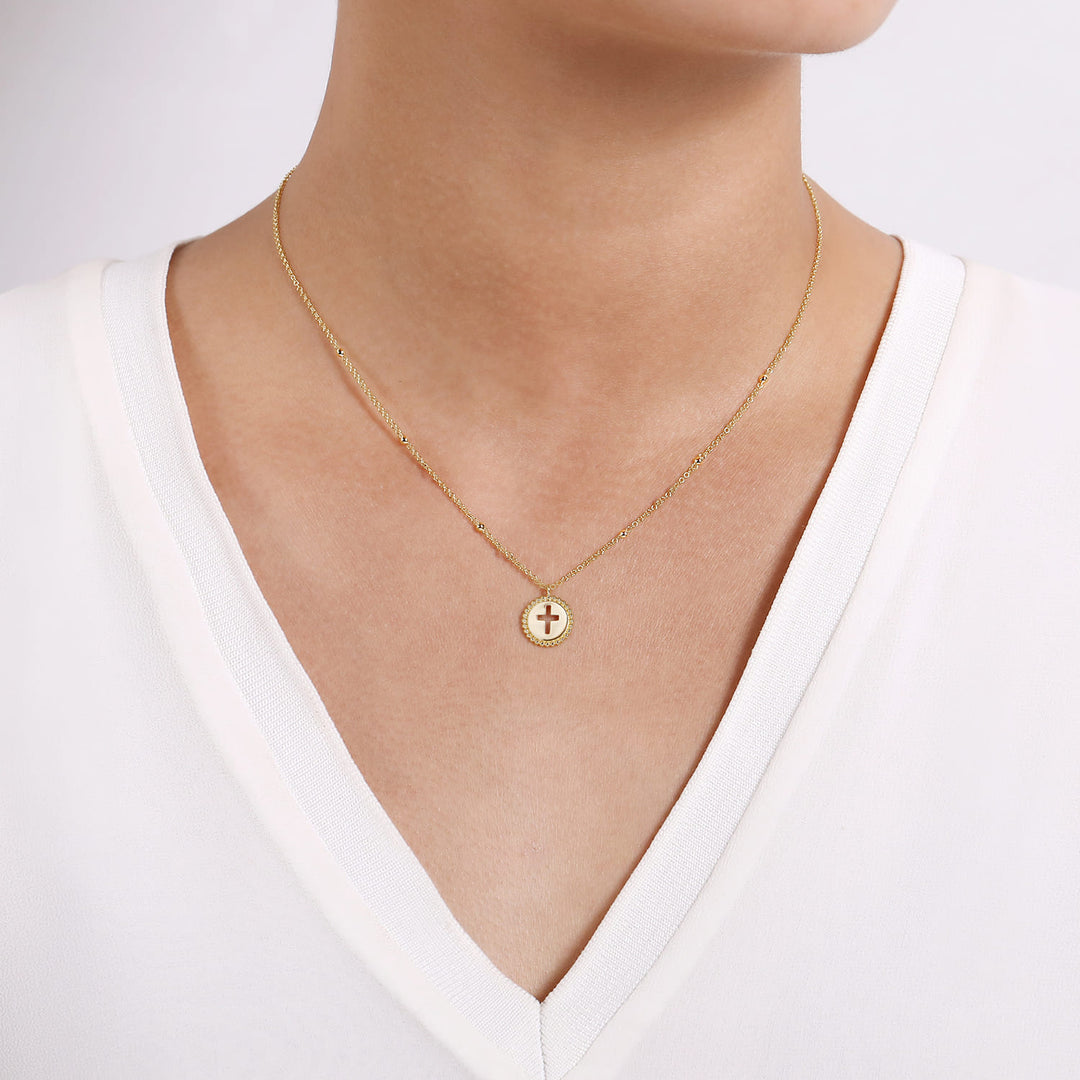 Bujukan 14K Yellow Gold Cross Pendant Necklace