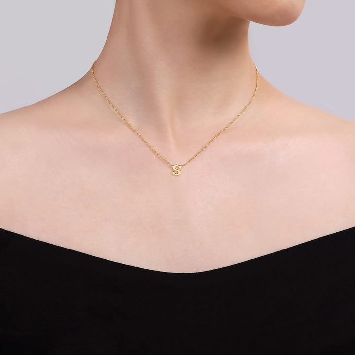 Contemporary 14K Yellow Gold Initial S Necklace