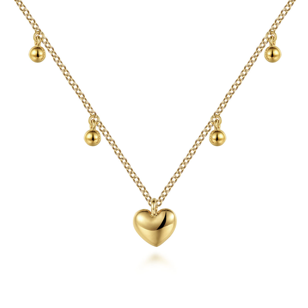 Bujukan 14K Yellow Gold Station Heart Drop Necklace