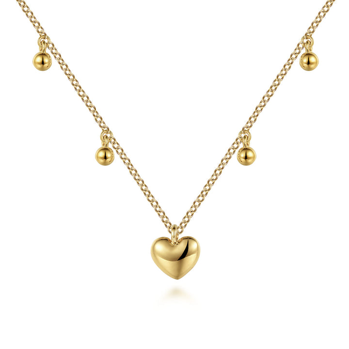 Bujukan 14K Yellow Gold Station Heart Drop Necklace