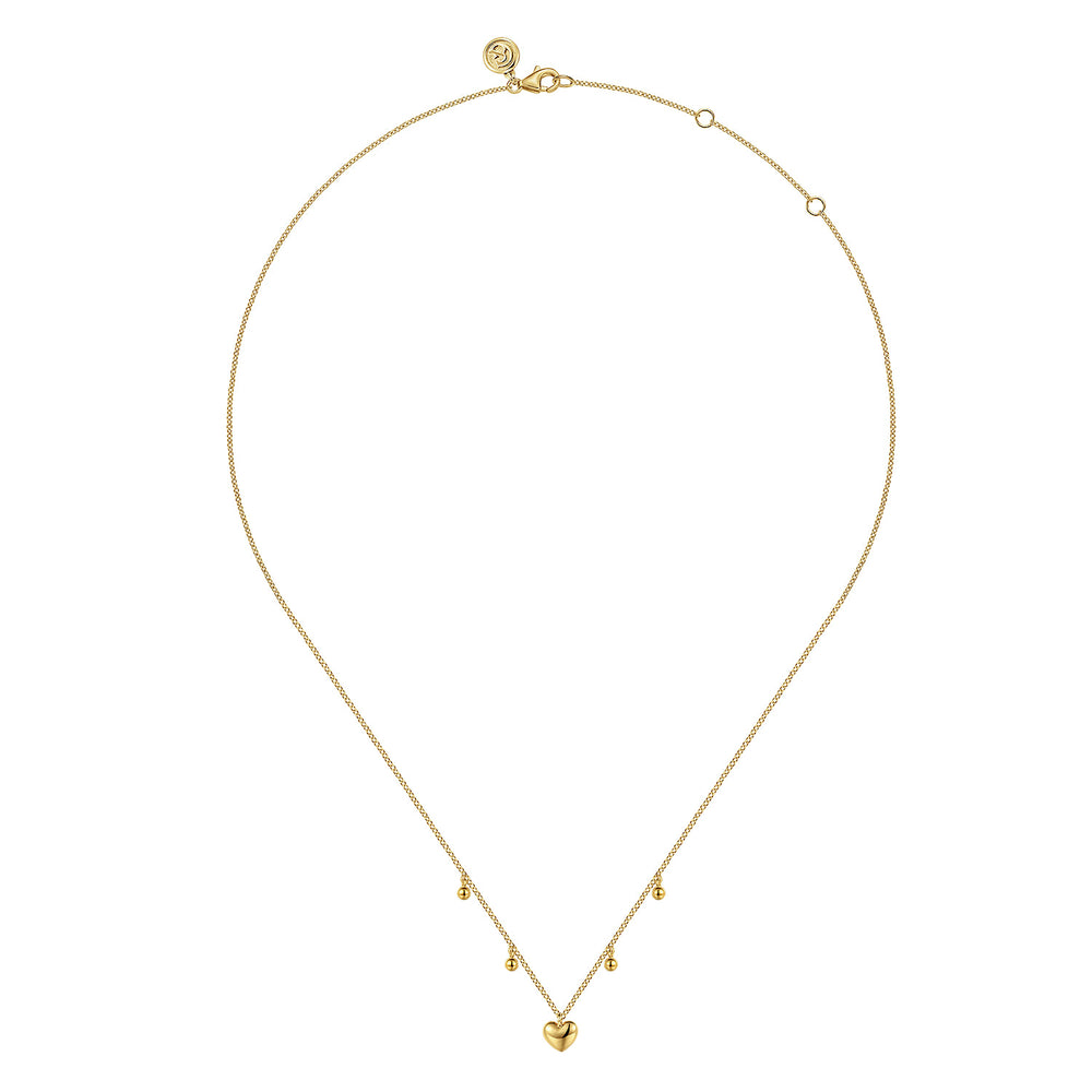 Bujukan 14K Yellow Gold Station Heart Drop Necklace