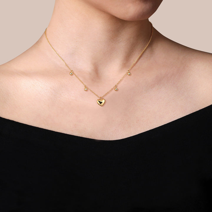 Bujukan 14K Yellow Gold Station Heart Drop Necklace
