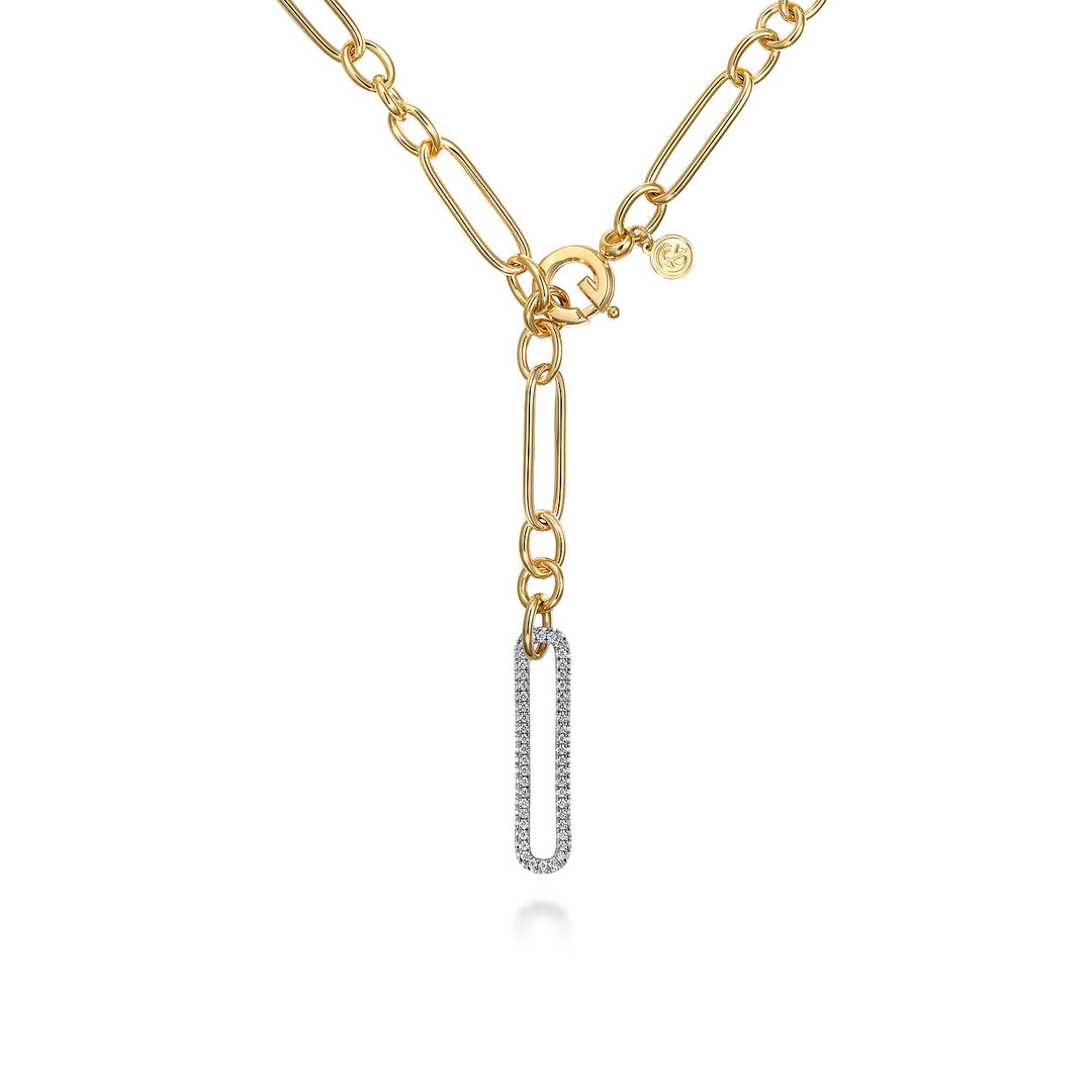 14K Two-Tone Gold Round Drop Pendant Necklace